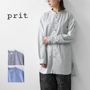 prit [プリット] 100/2高密度ポプリンストライプスタンドカラーオーバーサイズシャツ [P80756] スタンドカラー・オーバーサイズ・ゆったりサイズ・ドロップショルダー・LADY'S [2026AW]