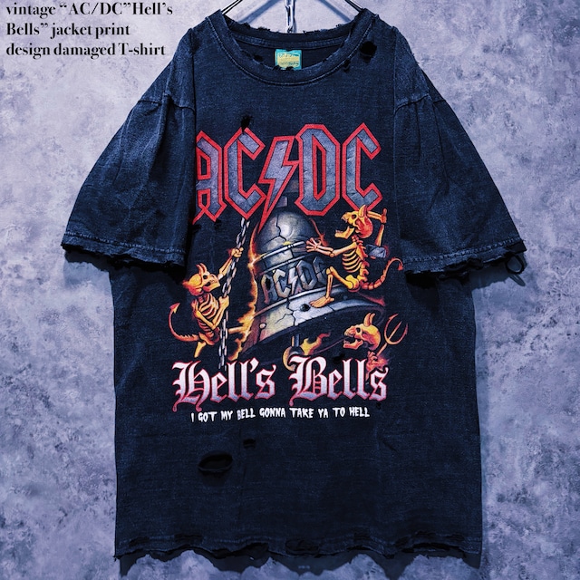 【doppio】vintage “AC/DC”Hell’s Bells” jacket print design damaged T-shirt