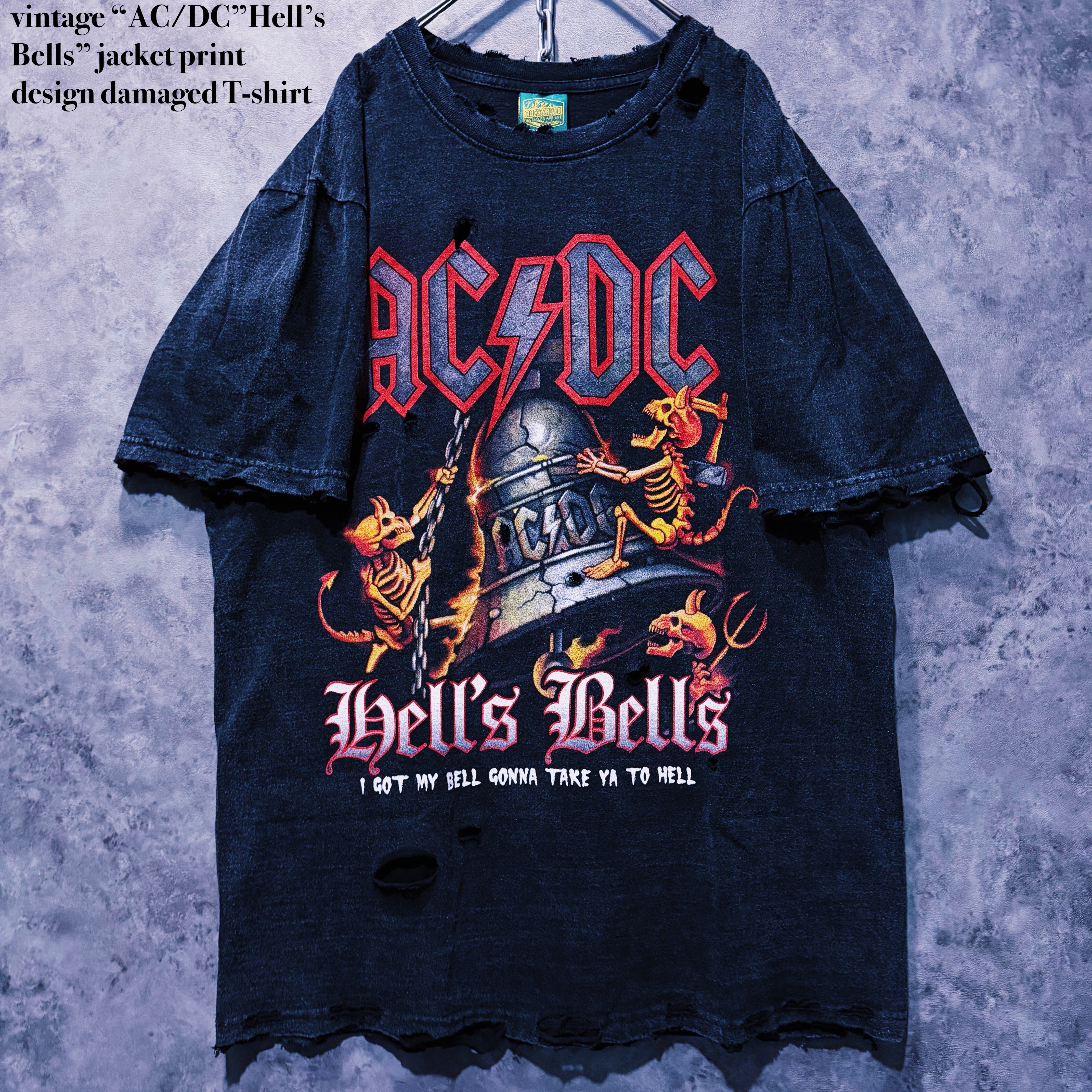 【doppio】vintage “AC/DC”Hell’s Bells” jacket print design damaged T-shirt