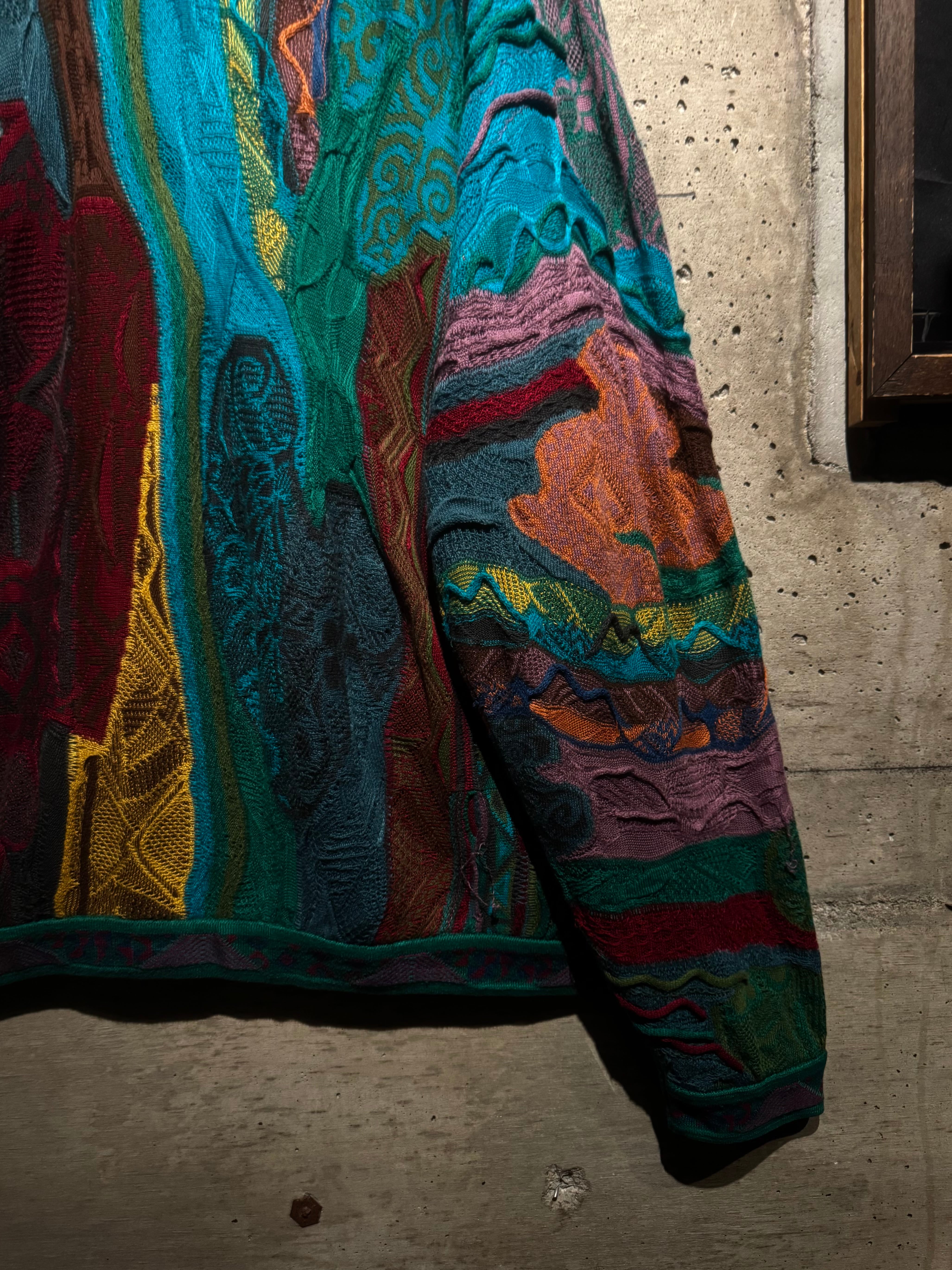 Caka】“COOGI” Crazy Pattern Vintage 3D Knit Cardigan | Caka(カカ