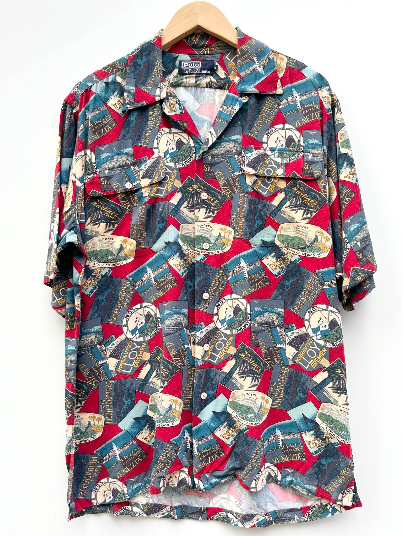 90s Ralph Lauren S/S OPEN COLLAR SHIRT Size M