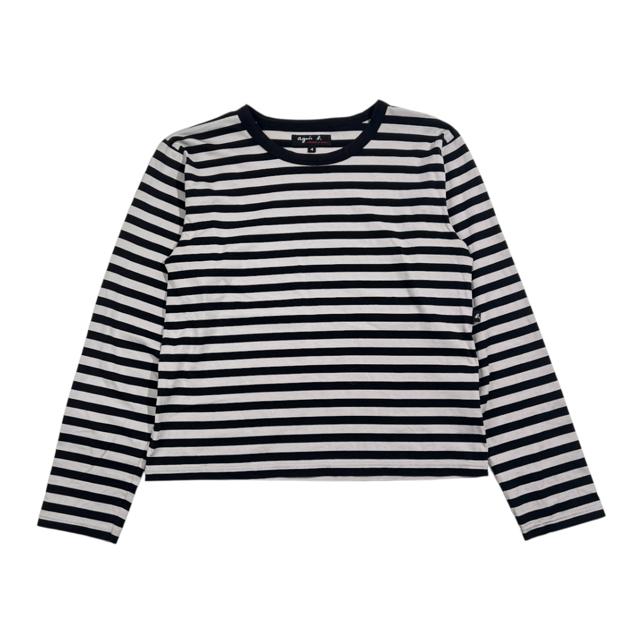 フランス製 agnes b. アニエスベー ボーダー 長袖 Tシャツ カットソー イ/ブラック×ライトグレー系 レディース