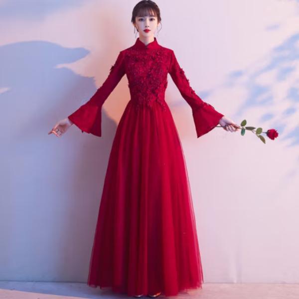 ドレス XS-3XL レディース イブニングドレス 発表会 秋冬 結婚式