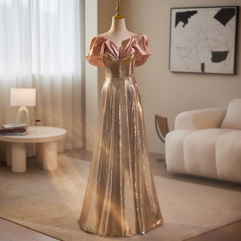 オフショルダーグリッタードレス D0183