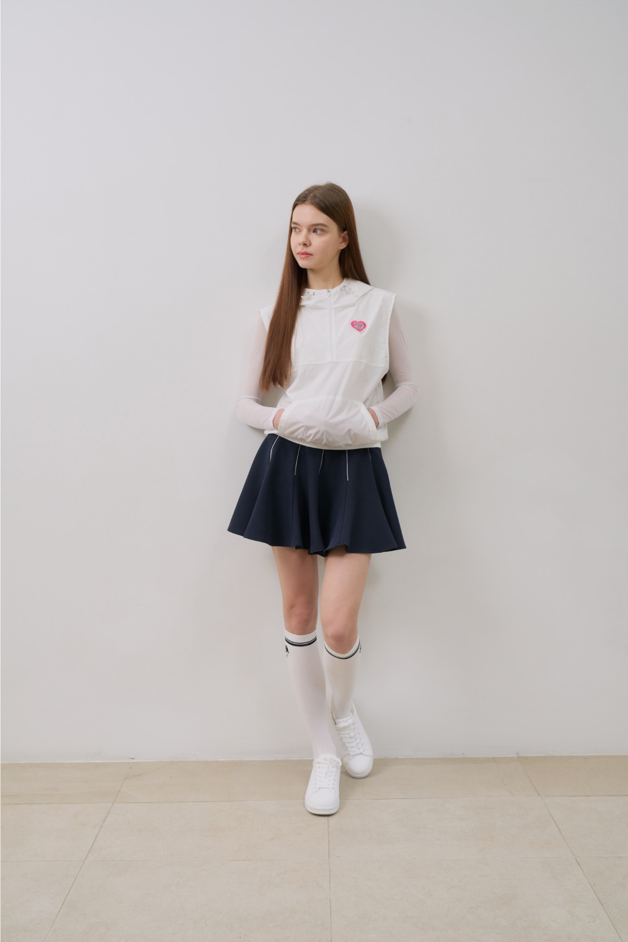 GOXO ゴーエックスオー ゴルフウェア ハートロゴラインフレアスカート ネイビー