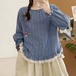 2色／縁レースチェック柄トップス ・12411