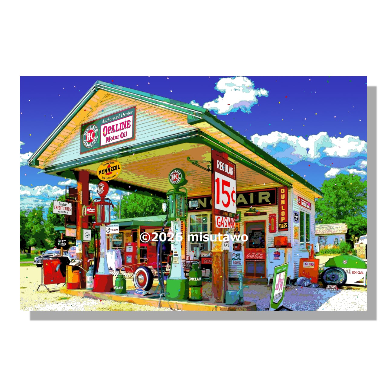 アートポスター】アメリカ Route66のビンテージ・ガソリンスタンド