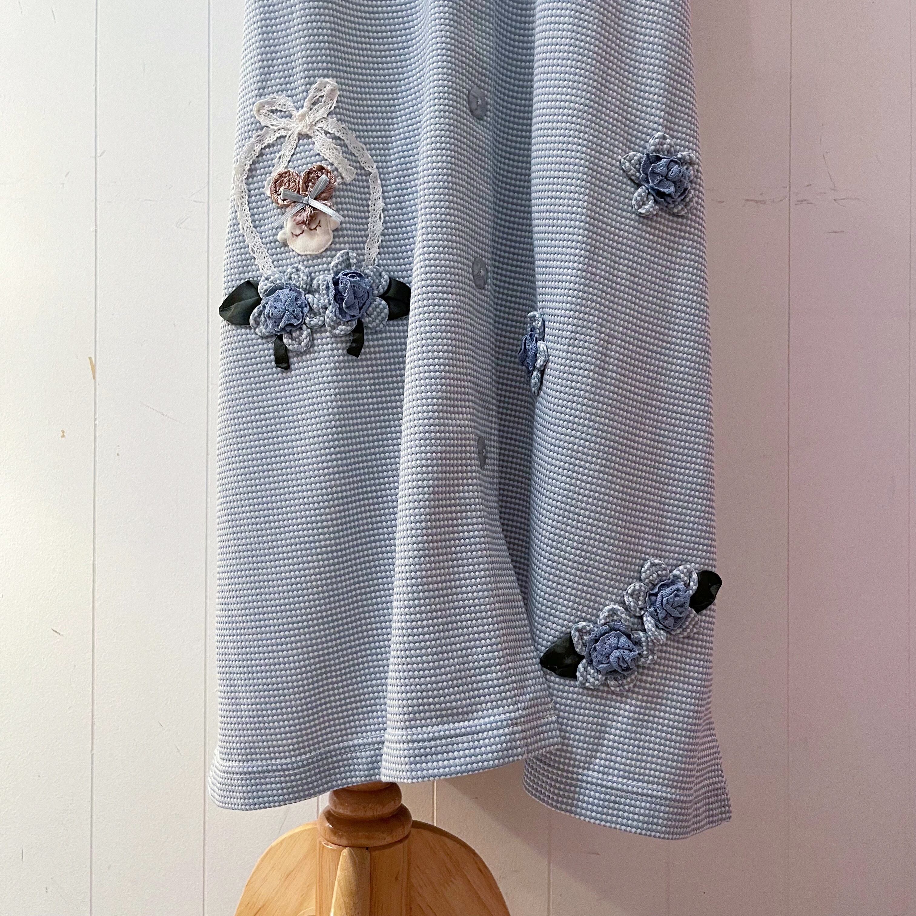 doll applique light blue one-piece