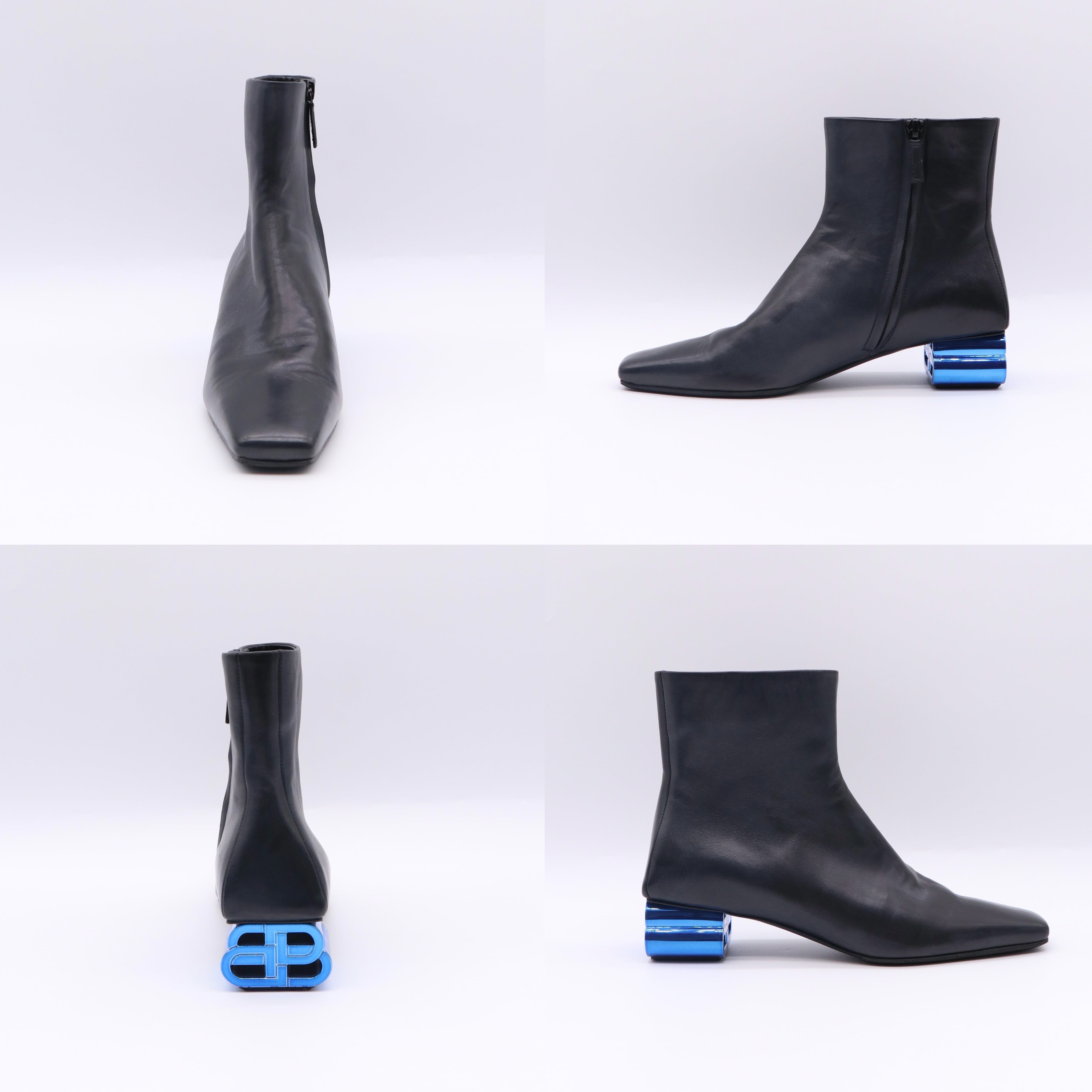 BALENCIGA レザー ショートブーツ 36 1/2 ブラック ブルー