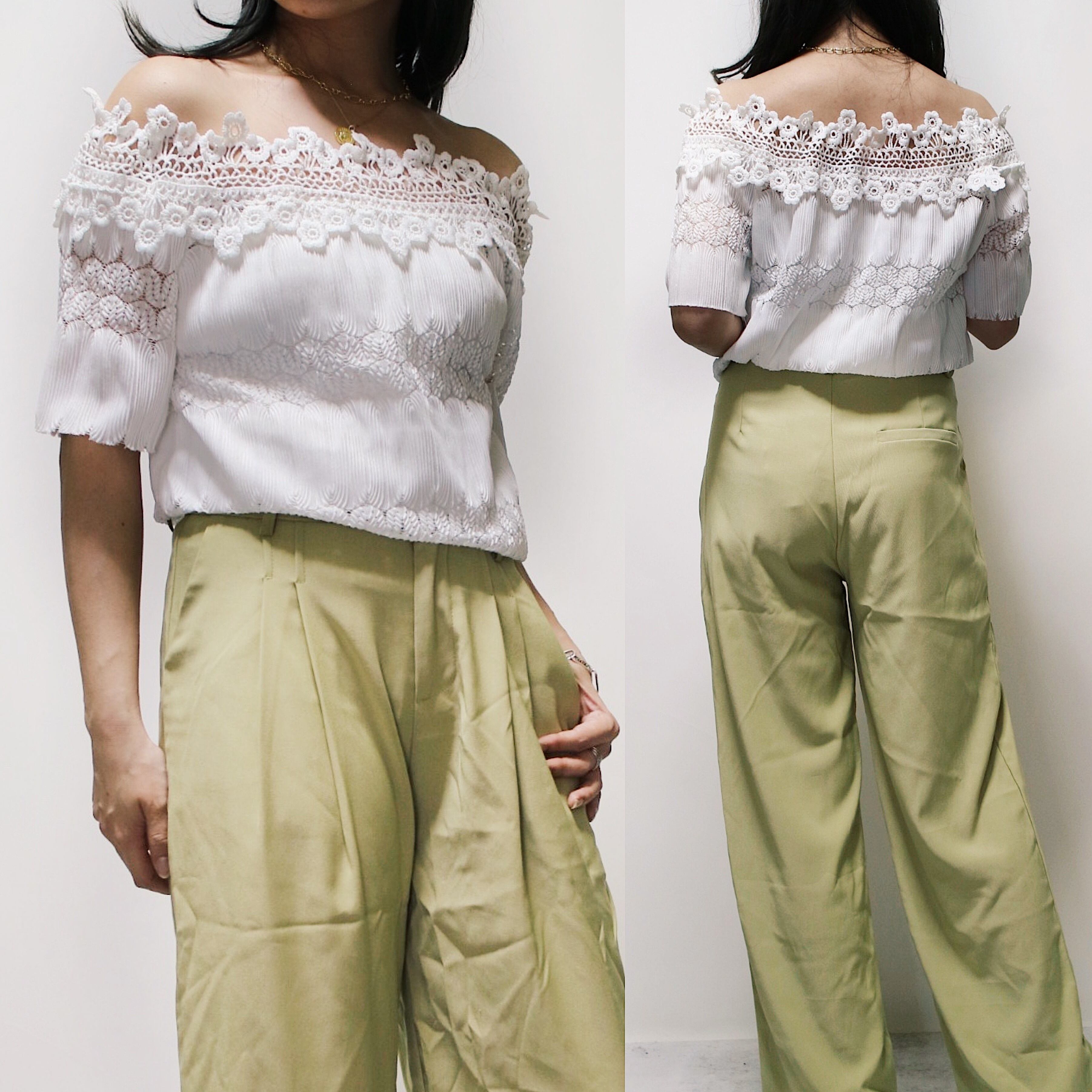 レースオフショルブラウス