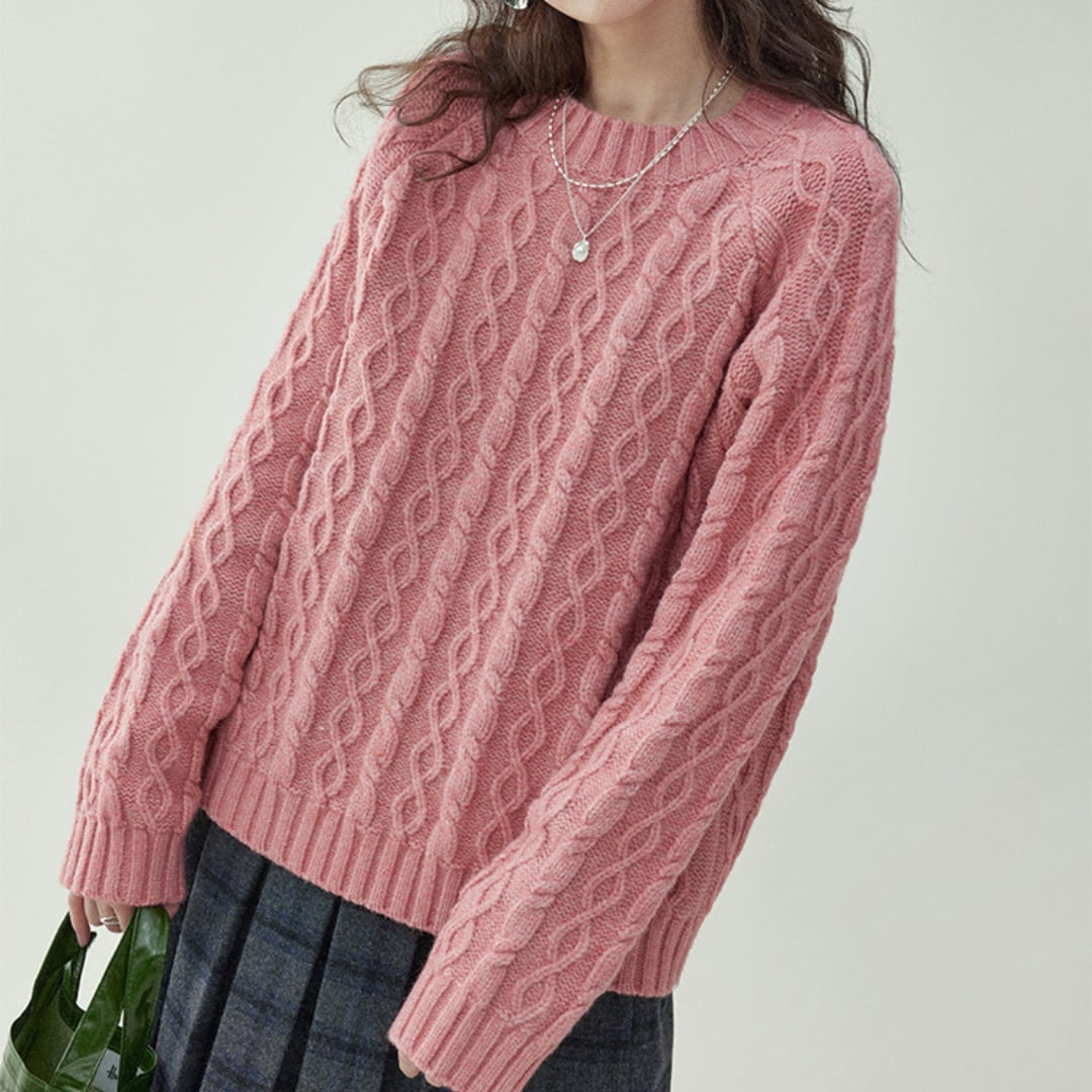 women's round neck twist knit sweater