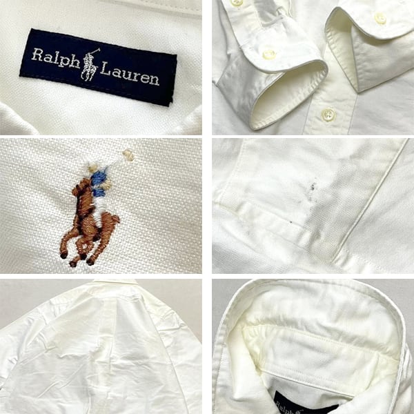 1点物◇RLラルフローレン長袖POLO白シャツ古着SメンズレディースOK