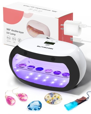 【努力特価】BUTIRESINUV レジン ライト 2in1 - 両面照射、360度光源60W、長時間タイマー設定（60秒・180秒・300秒）、56個のLED搭載、LED表示画面付き、DIYクラフト レジン専用ライト (白)