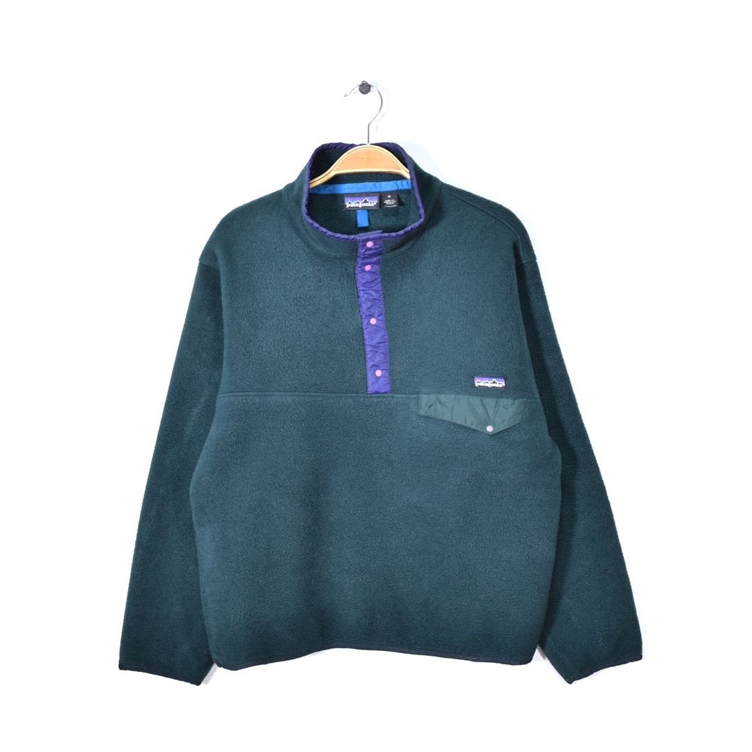 90s パタゴニア スナップT シンチラ フリースジャケット 深緑 オールド 92年製 PATAGONIA メンズM 古着 @DD0331