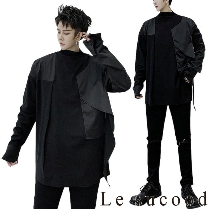 お支払い確認後20日以内発送】Le sucood 異素材切替ボトルネック長袖T