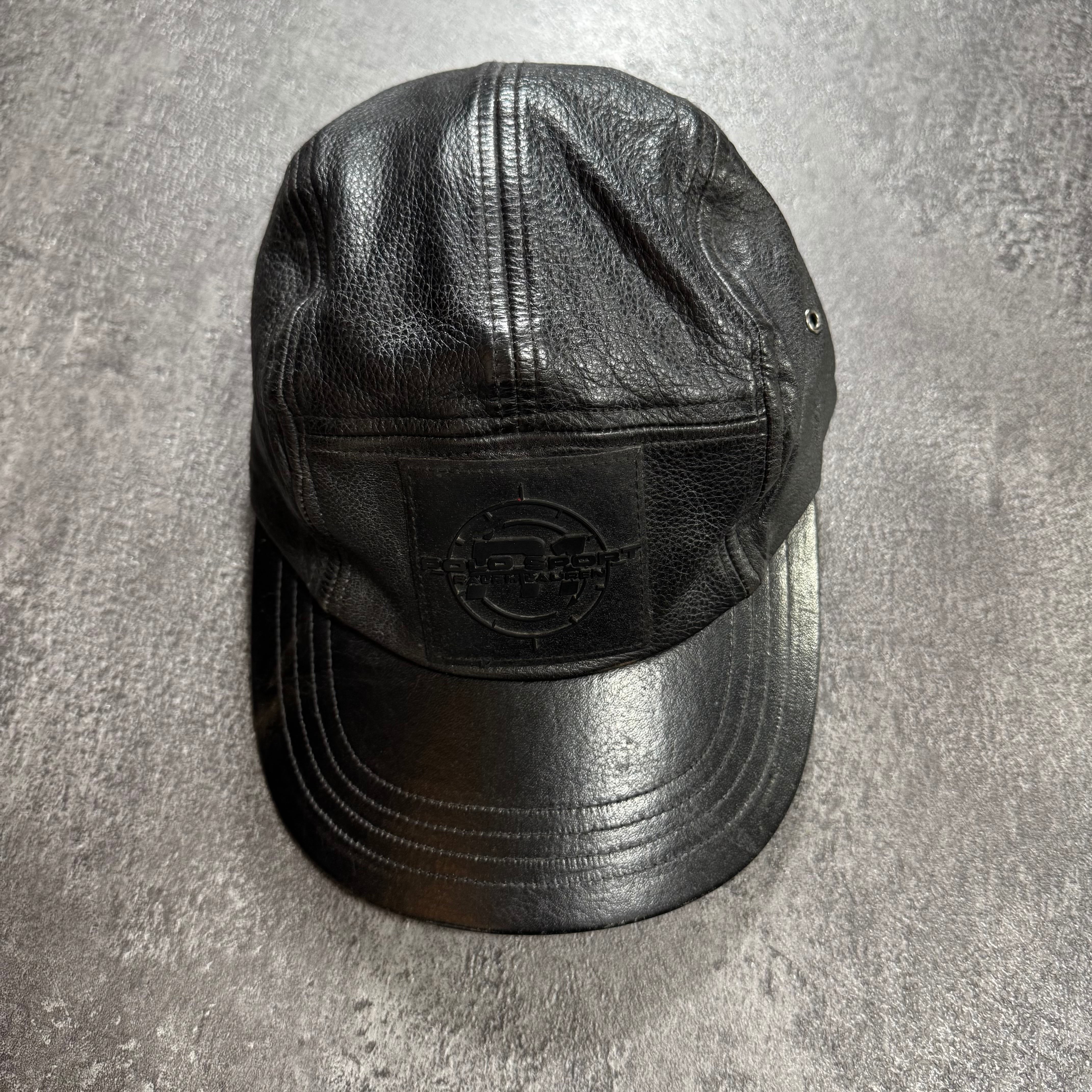 90s POLO SPORT Black Leather Cap ポロスポーツ レザーキャップ
