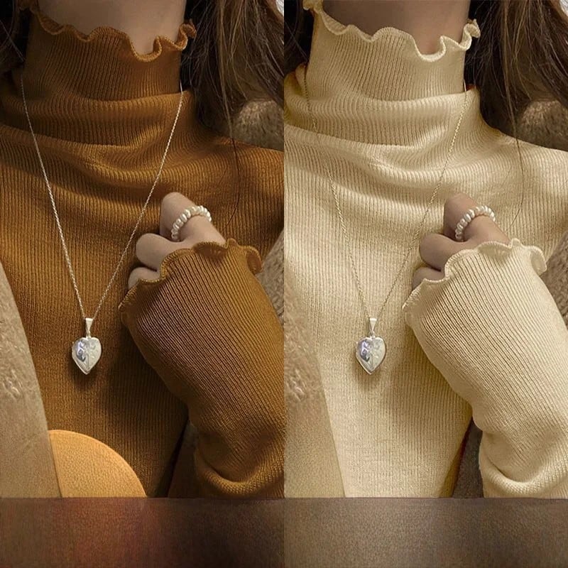 レディース 長袖ハーフハイネック リブ編みベースシャツ インナー