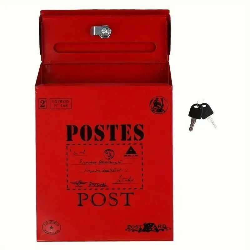 アメリカンカントリー　ポスト ポスト レッド 壁掛け式 アメリカン カントリー調 ロック付き 赤