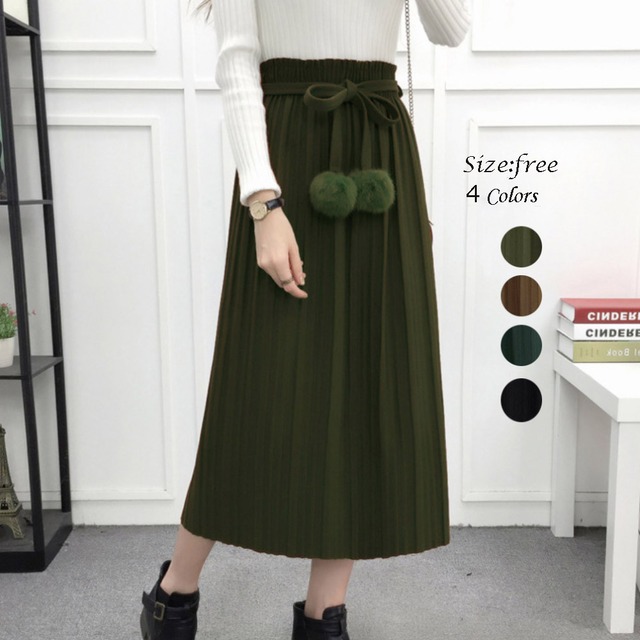 ロングスカート レディース プリーツスカート ゴムウエスト リボン スカート