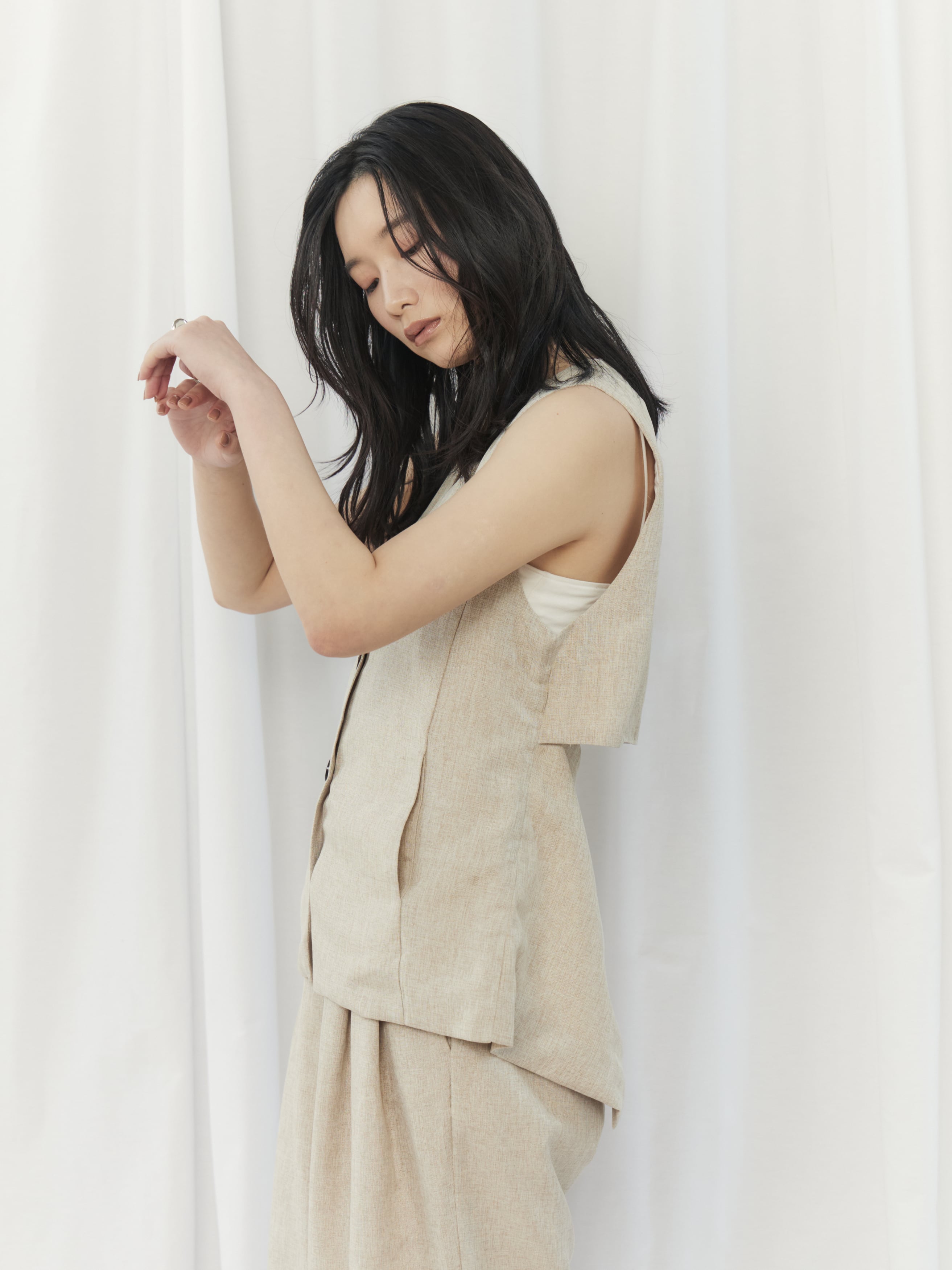 LINEN LIKE BACK OPEN VEST（ﾘﾈﾝﾗｲｸﾊﾞｯｸｵｰﾌﾟﾝﾍﾞｽﾄ）【3276100】 | CIEL'AIR