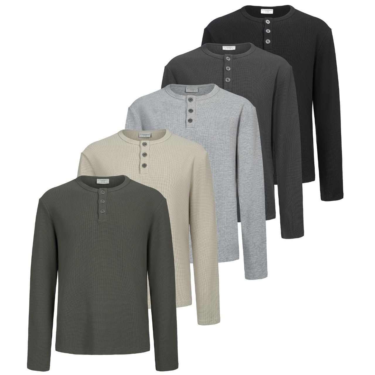 ワッフルヘンリーネックロングTシャツ　1179