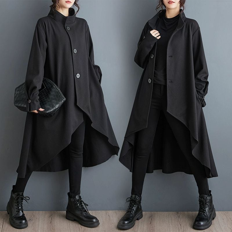 BLACK OFF STAND COLLAR MIDI A-LINE WOOL COAT 1color M-10862