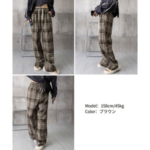 チェック柄 ワイドパンツ レディース 秋冬 韓国 リラックス ゆったり 大人 かわいい カジュアル 体型カバー ハイウエスト ウエストゴム レトロ ボトムス 大人可愛い 大人女子