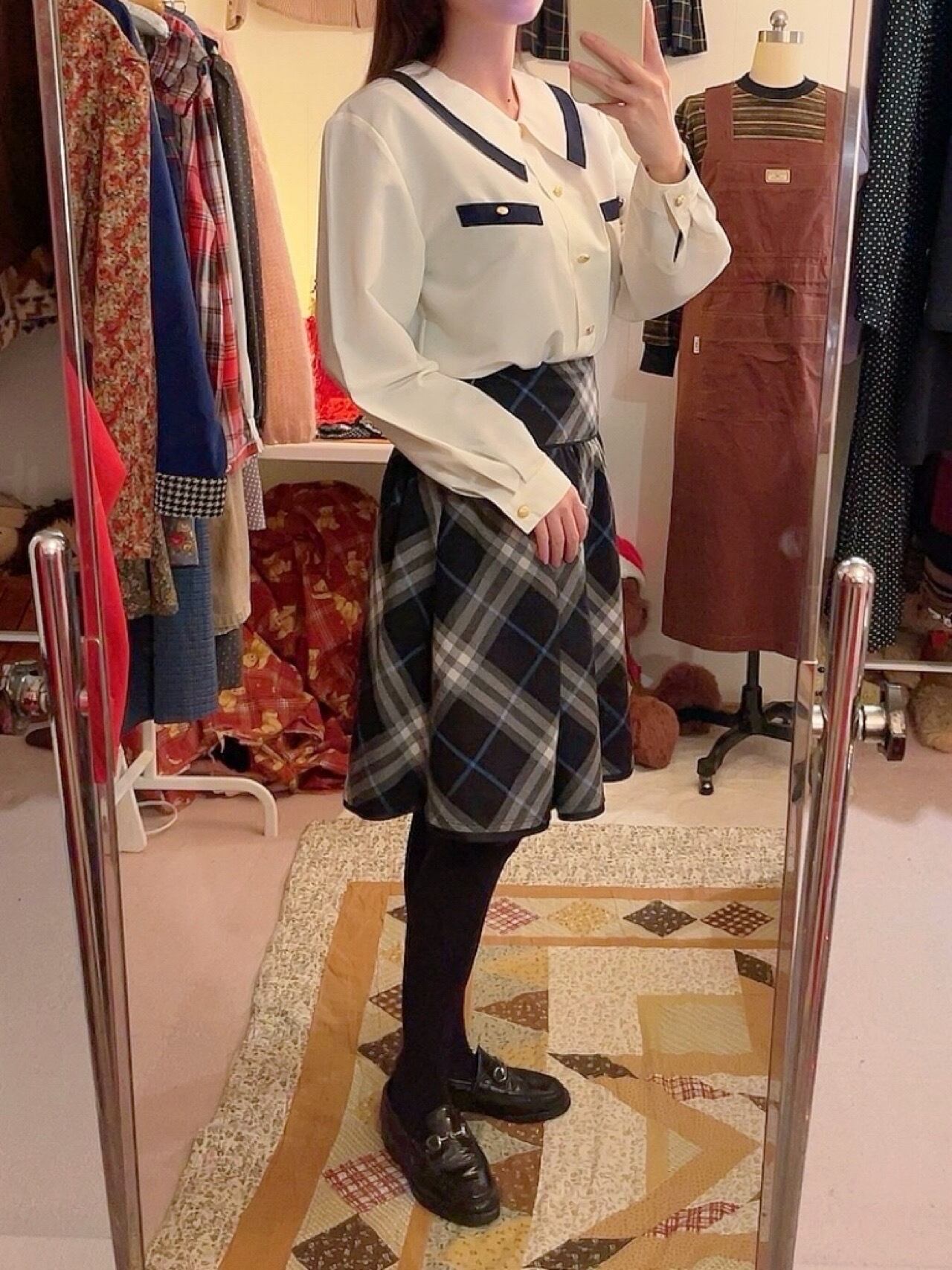 Burberry / blue check flare skirt