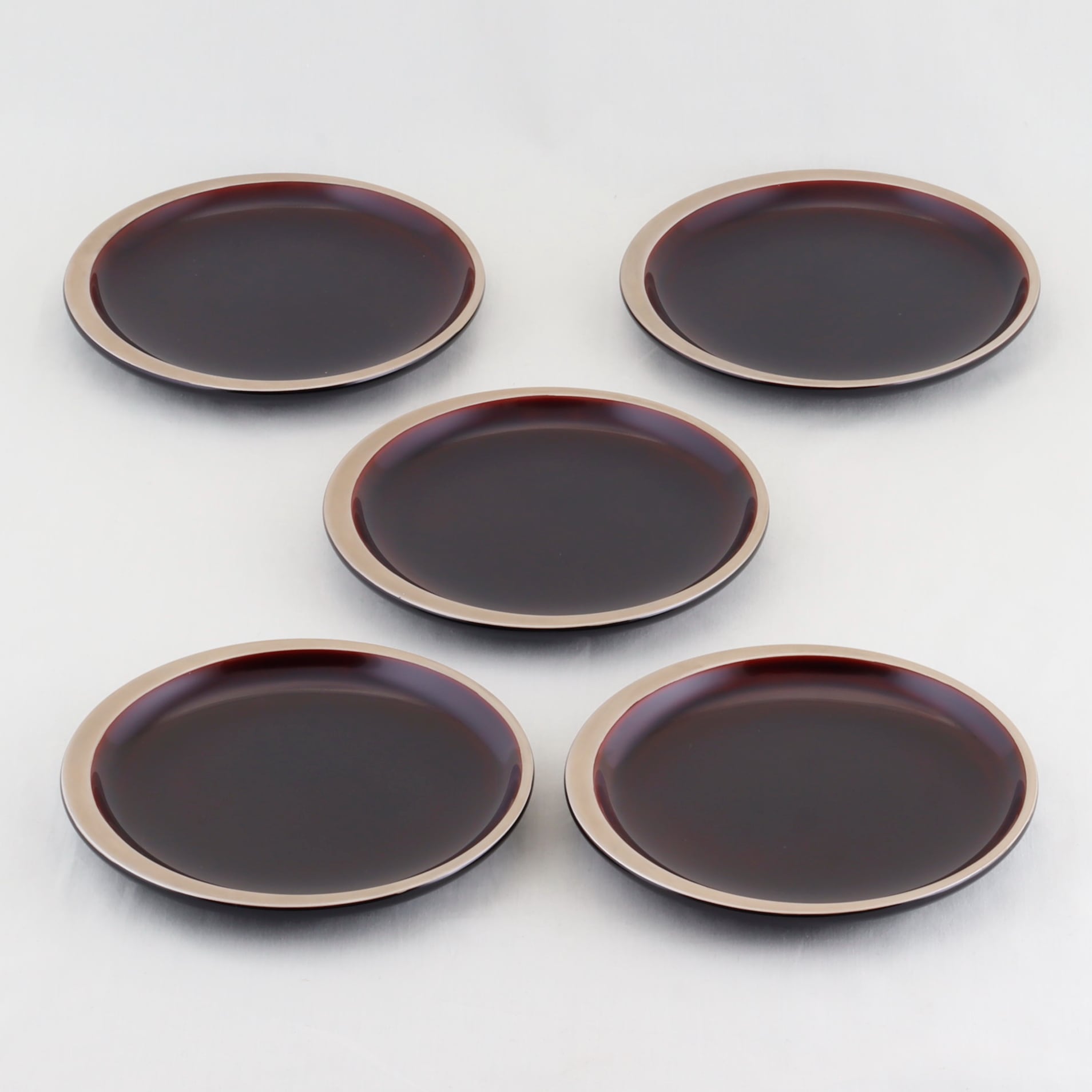 溜塗　輪島塗　半月銘々皿5客 1512 輪島塗 銘々皿／日月形／溜塗／銀縁蒔絵／五枚組 | 輪島塗 加藤