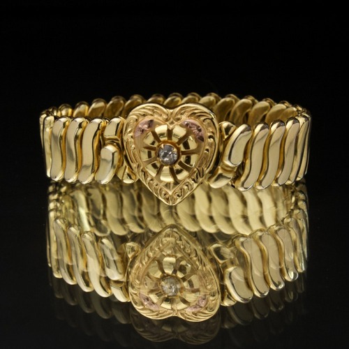 Vintage Sweet Heart Bracelet [1920 ~] [D. & CO.] [Gold Field Heart Glass Top]