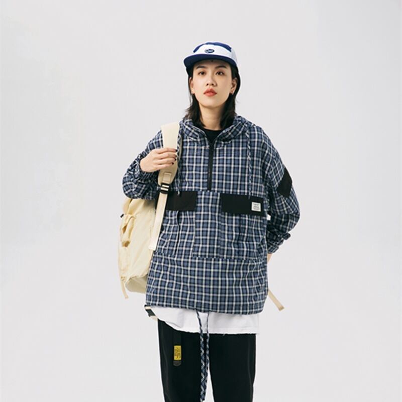 Yidaoヴィンテージ春の新しいコントラストチェック柄ツーリングフード付きジャケットメンズトレンディなブランドeseルーズカジュアルジャケット-アリババ スプリング 春物 ビンテージ hip6-161150454967666