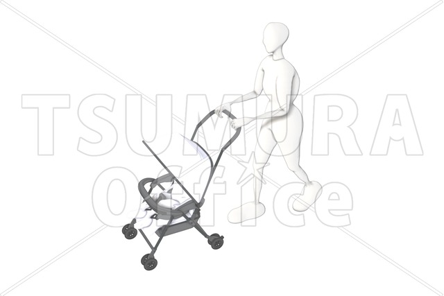 ベビーカーを押すお母さん08（背景透明）