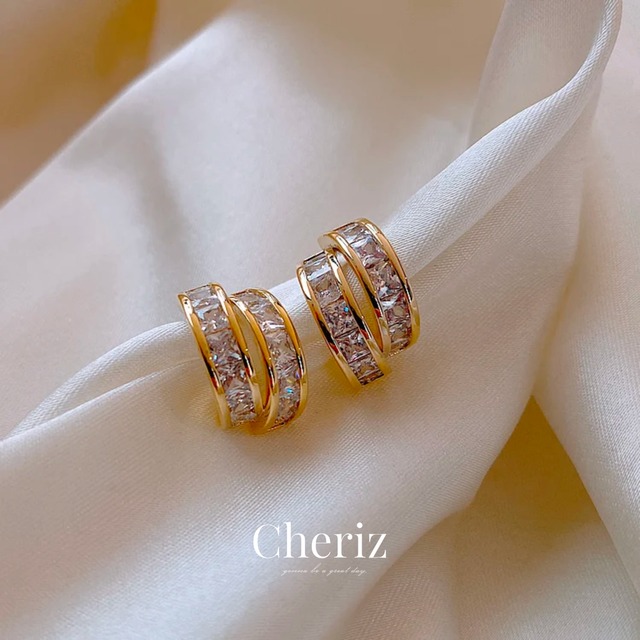 金属アレルギー対応 サージカルステンレス ダブルジルコニアリングピアス サージカルステンレス316L 金アレ対応 ゴールド K18 つけっぱなし 変色しない 錆びない