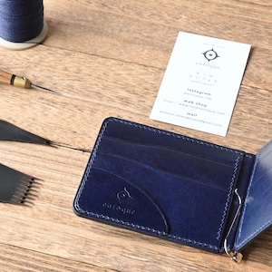 【受注生産】手縫い仕立てのマネークリップ財布 【ルガトショルダー / ネイビー】