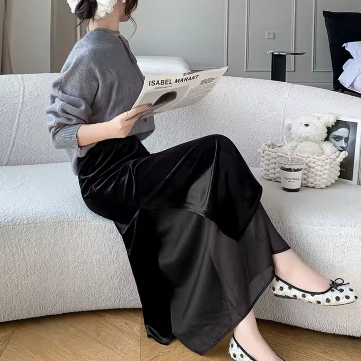 velor slit long skirt