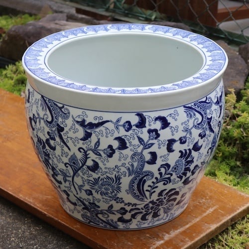 大きめ 陶器製 プランター 鉢カバー 向日葵 ひまわり 白 カバー 睡蓮鉢