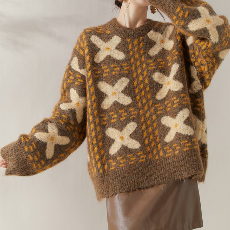 Warm Amber Jacquard Pullover S0136