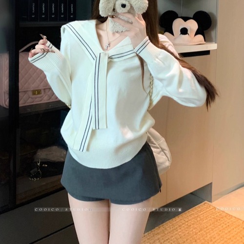 2色／リボンセーラーカラーニットトップス ・71831