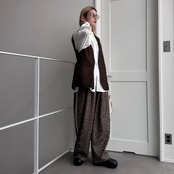 バックスリットフレンチリネン混gilet/ブラウン