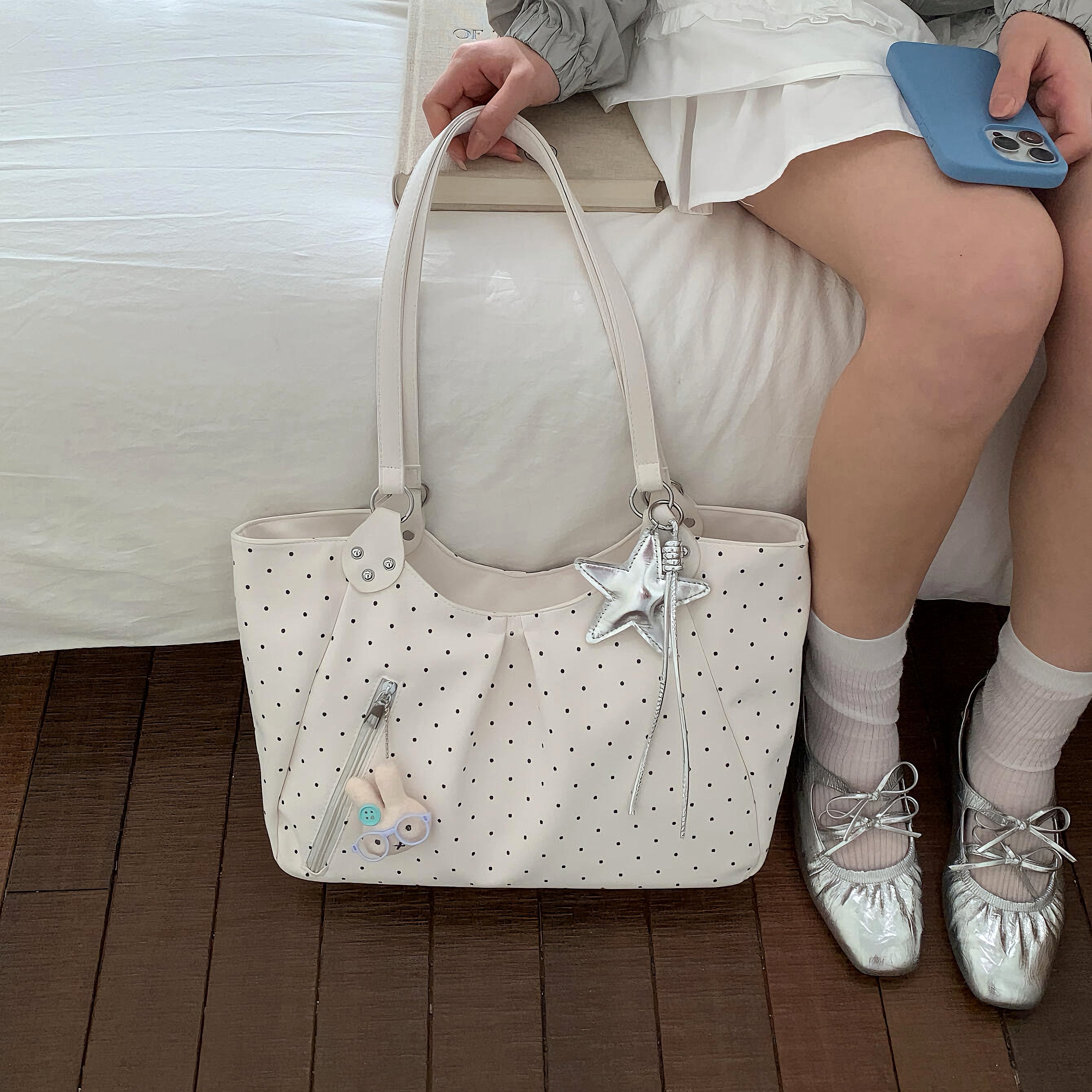 韓系インスタ風 可愛い水玉模様 おしゃれな通勤にも使える ショルダー