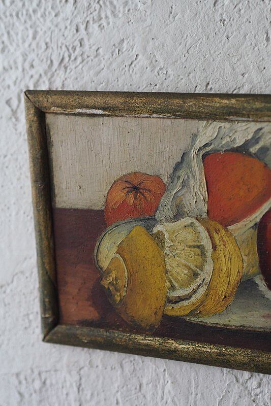 柑橘、トマト並ぶ静物画-antique still life oil painting