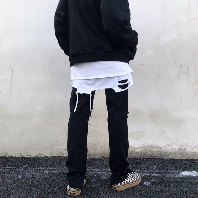 予約販売】 付け裾 レイヤード風 着け裾 重ね着風 メンズ ダメージ加工