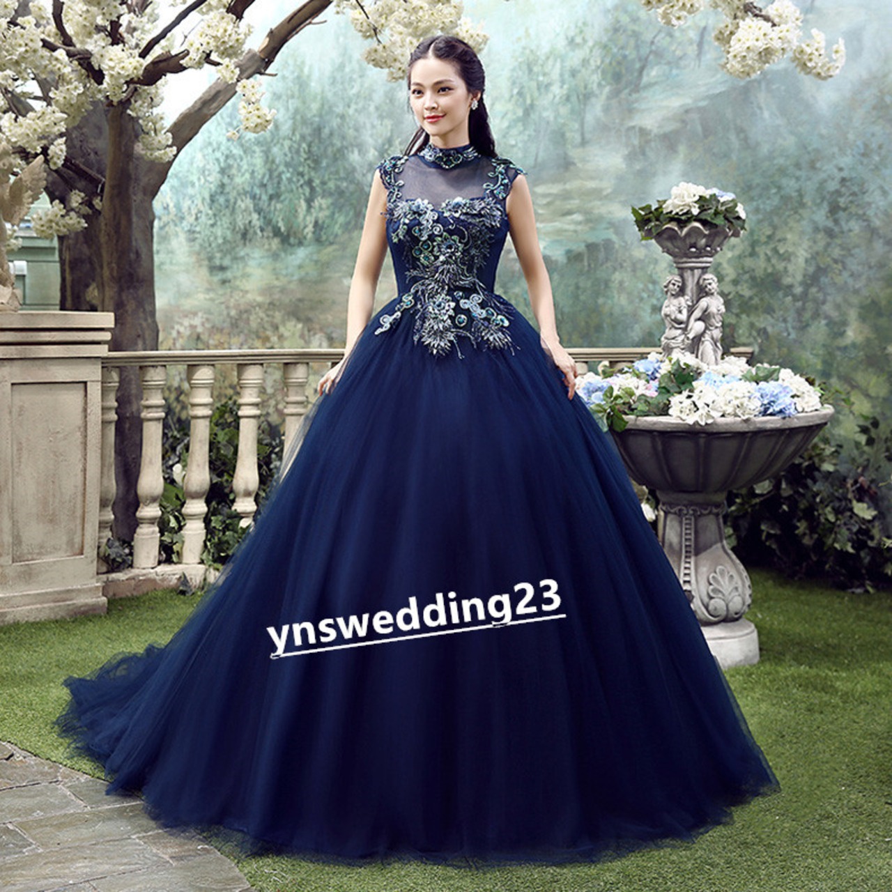 カラードレス ネイビー ソフトチュール トレーン 演奏会/音楽会/発表会  