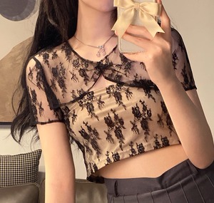 レディース トップス プルオーバー ミニ ショート 半袖 タイト スリム 細身 ストレート Iライン セパレート フェミニン へそ出し レース 刺繍 チュール 伸縮性 ヴィンテージ かわいい 大人可愛い シンプル レトロ ラフ ガーリー ヴィンテージ ラブリー キュート ロマンティック ナチュラル 花モチーフ 春 夏 誕生日 通勤 学生 学校 通学 デート お出かけ お泊まり アウトドア キャンプ パーティー イベント リゾート 旅行 海 プール レストラン ビーチ 公園 女子会 休日 バカンス 高原 モ