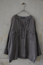 Charcoal gray linen three-quarter sleeve top