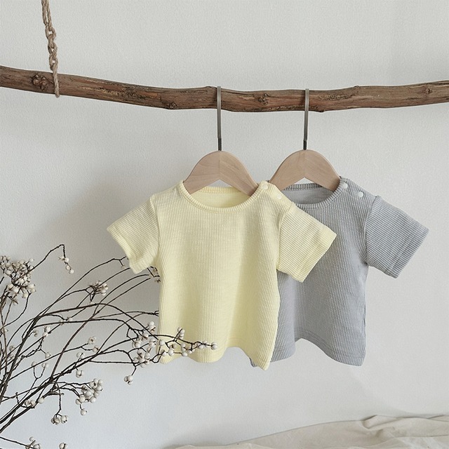 【BABY】夏新作韓国風柔らかストライプ純色Tシャツ 全2色
