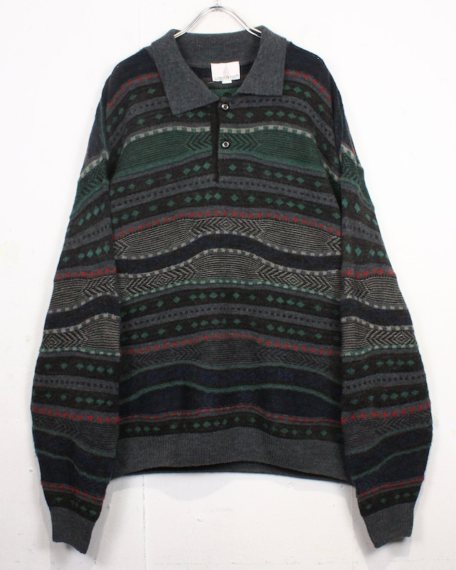 【Caka act2】“LONDON FOG” Horizontal Stripe Vintage Knit Polo