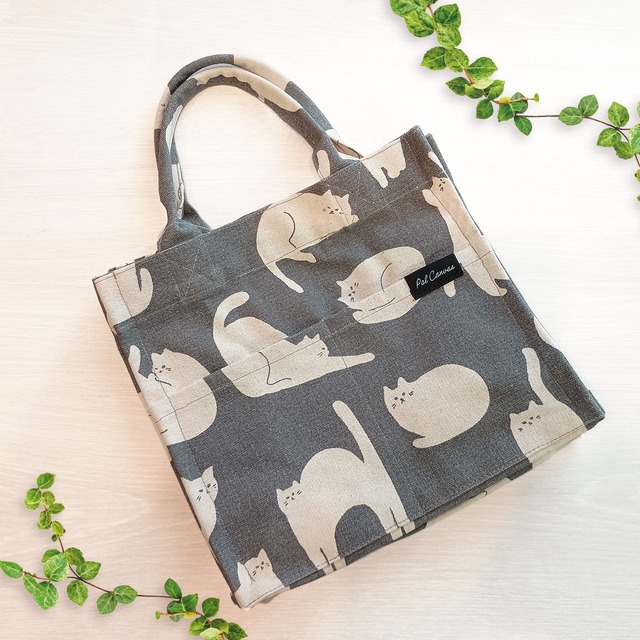猫柄 スクエア ミニトート キッサキャット おしゃれ キャンバス地