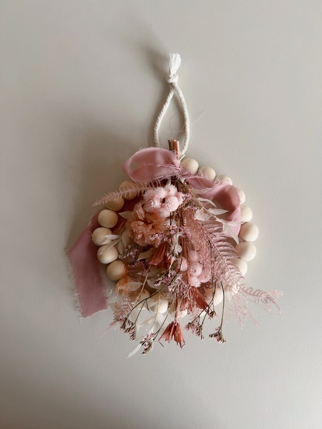 “母の日“ Wood  beads wreathe  M（nude pink）