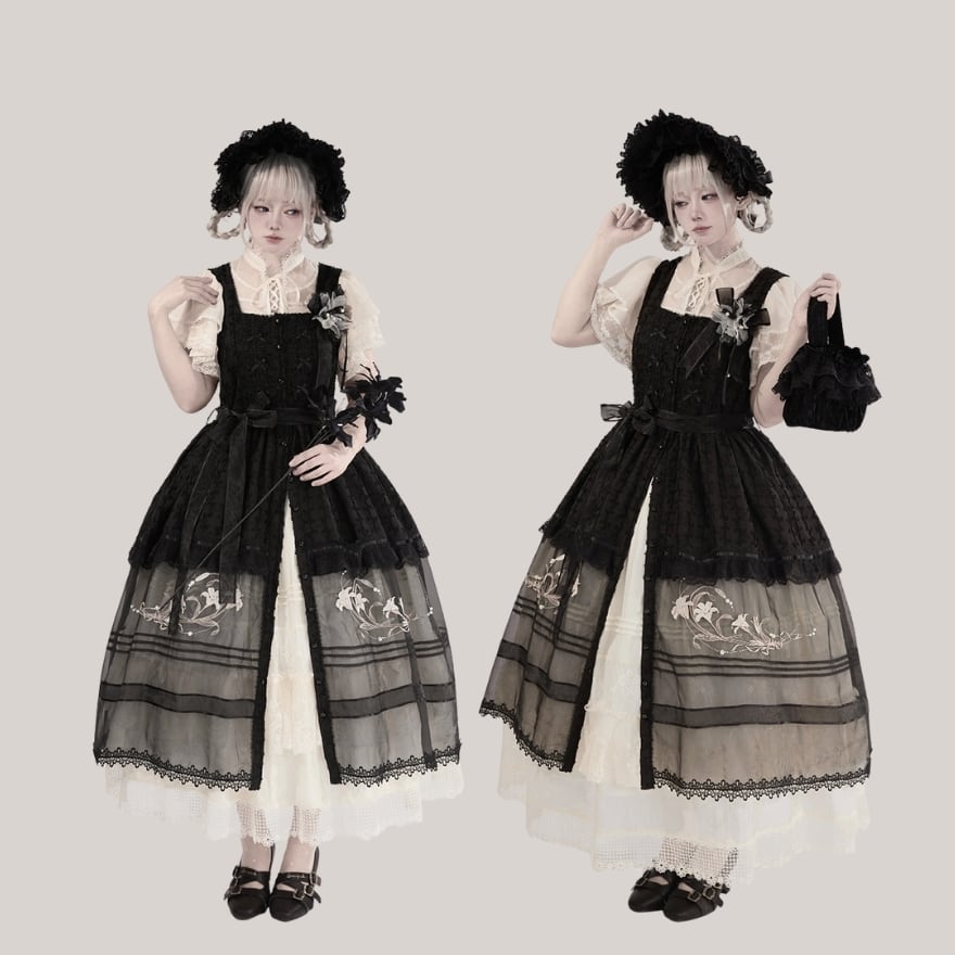 中華ロリィタ 和装 着物風 ジャンパースカート 花柄 クラシカル